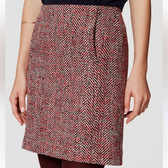 LOFT Dresses & Skirts - Loft Red Black & White Herringbone Tweed Wool Blend Clueless Mini Skirt WN 8